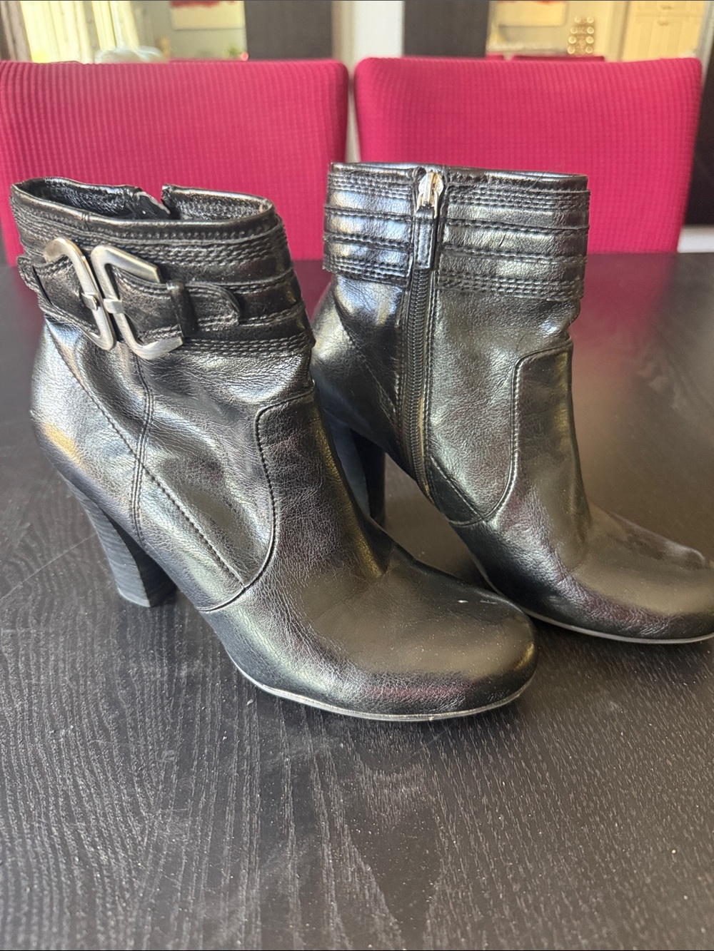 Franco Sarto Black Leather Buckle Ankle Booties Size 7.5M